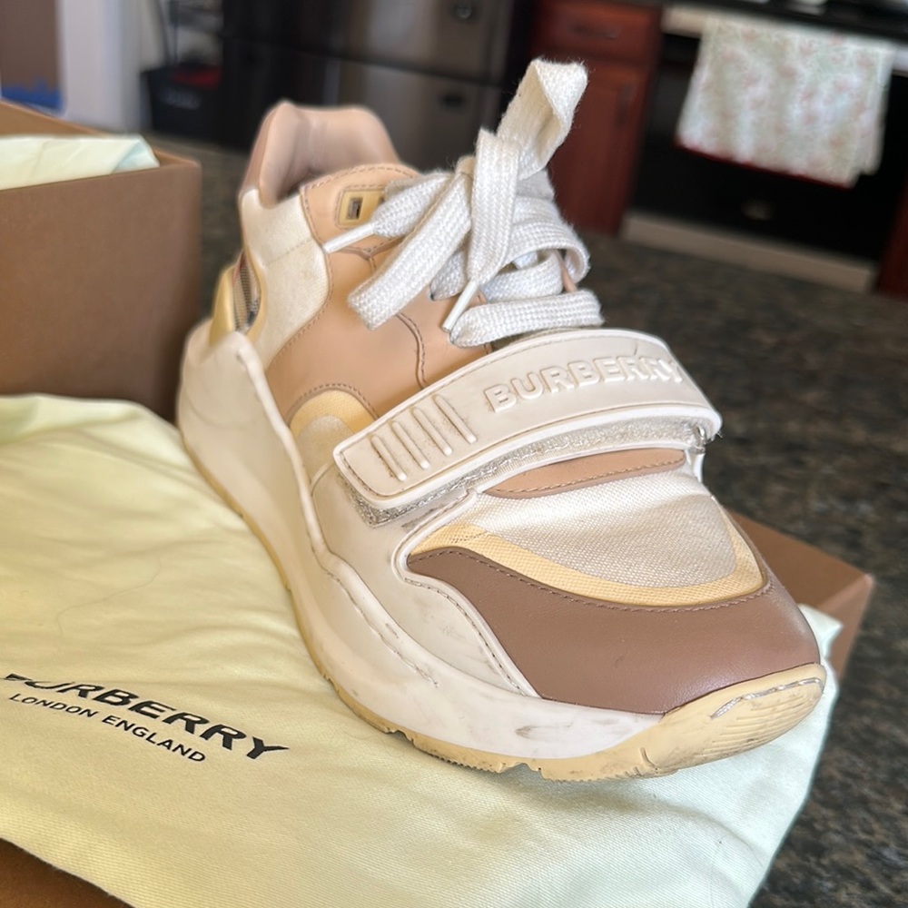 Burberry Beige and White Sneakers